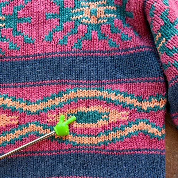 Vintage Nuovo Southwest " Aztec " Chunky Knit Sweater Cottage 80's Americana s L - Picture 8 of 10